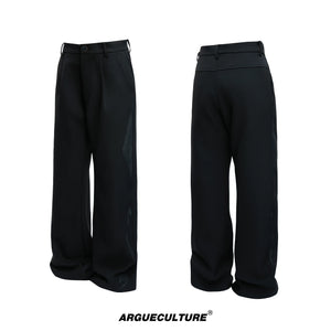 Split-Panel Wide-Leg Trousers | Color-Block Utility Style - Black