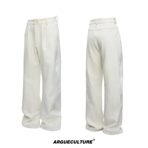 Split-Panel Wide-Leg Trousers | Color-Block Utility Style - White