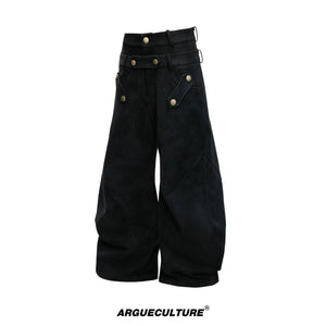 Panelled Straight-Leg Pants | Avant-Garde Streetwear - Black Pants