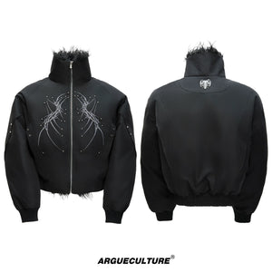 Heavyweight Embroidered Cropped Jacket | Unisex - Black Top