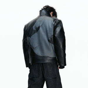 Black Faux Leather Horse Badge Moto Jacket - main image 4