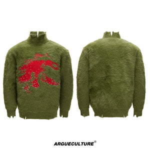 Deconstructed Wool-Blend Mock-Neck Knit Sweater - Green Top
