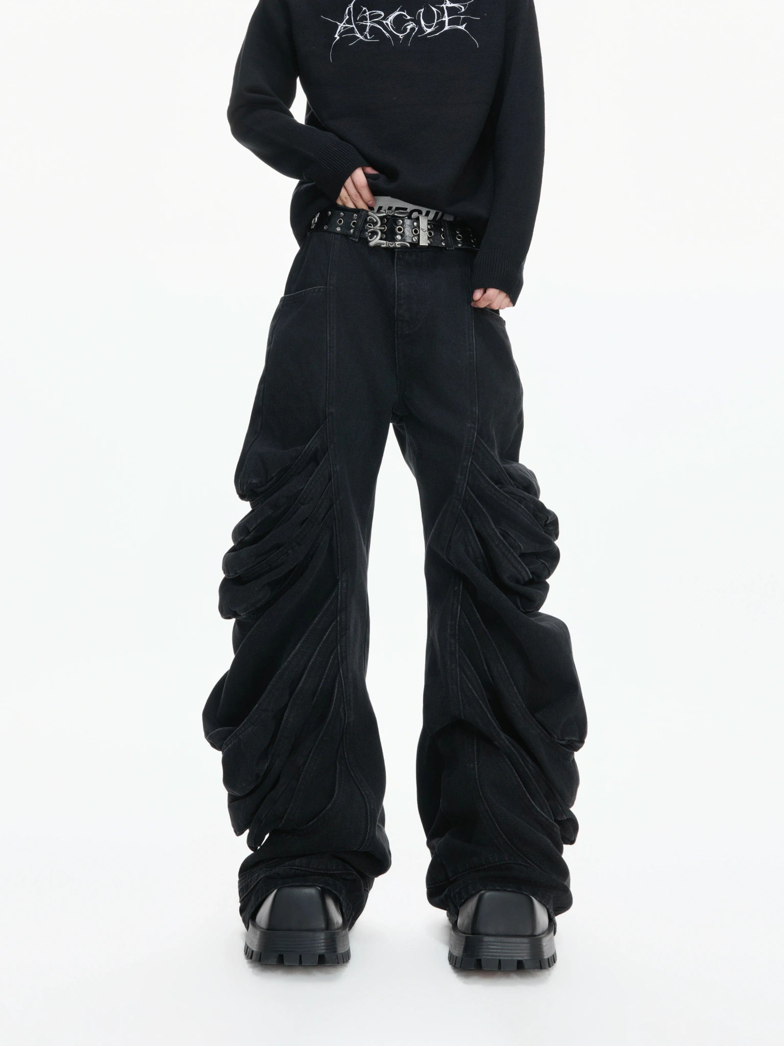 Deconstructed Washed Black Straight-Leg Jeans - main image 1