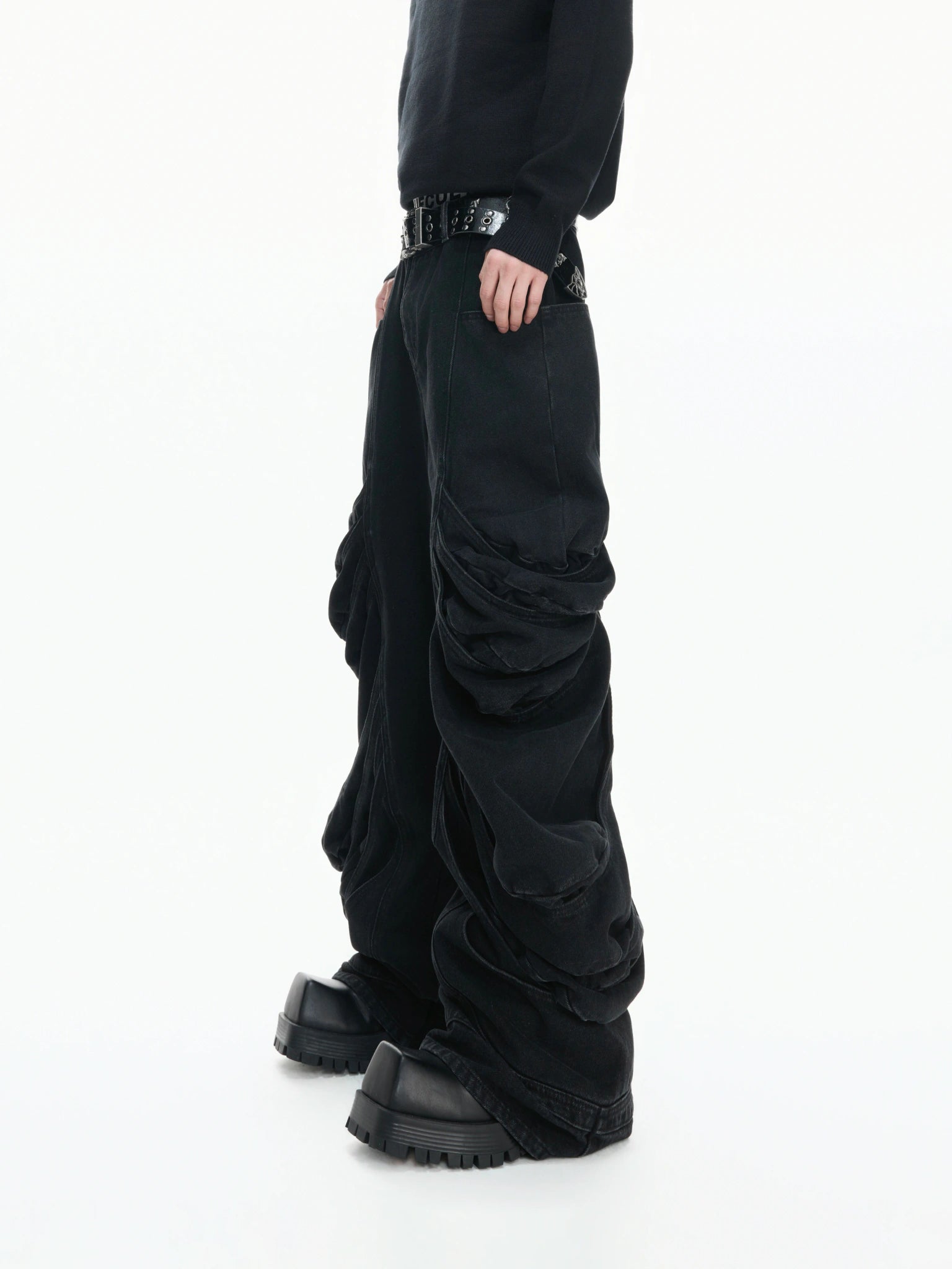 Deconstructed Washed Black Straight-Leg Jeans - main image 2