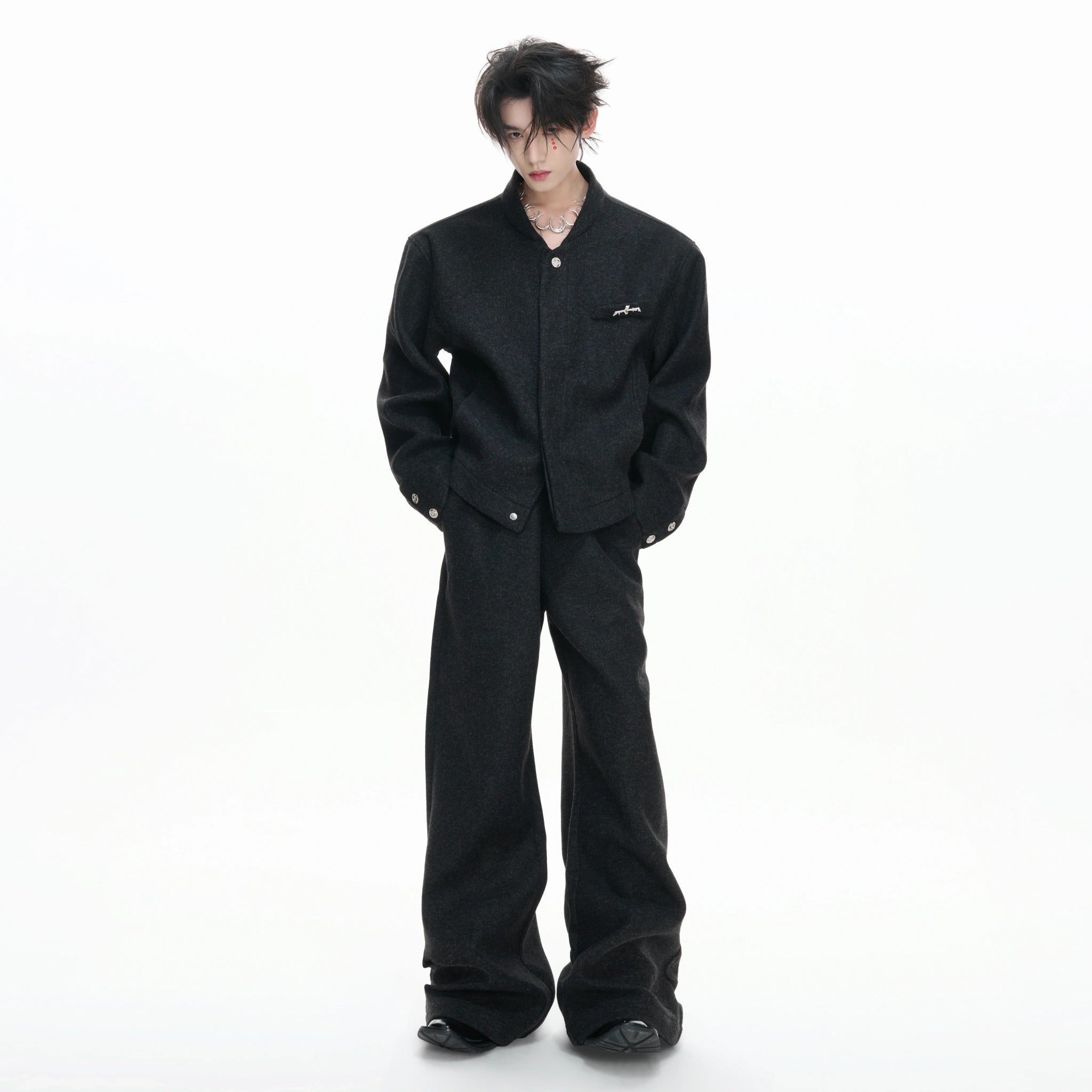 Relaxed Cotton-Wool Cropped Jacket with Metal Logo - main image 2