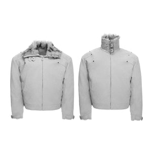 Snake-Embossed Faux Leather White Duck Down Jacket - White