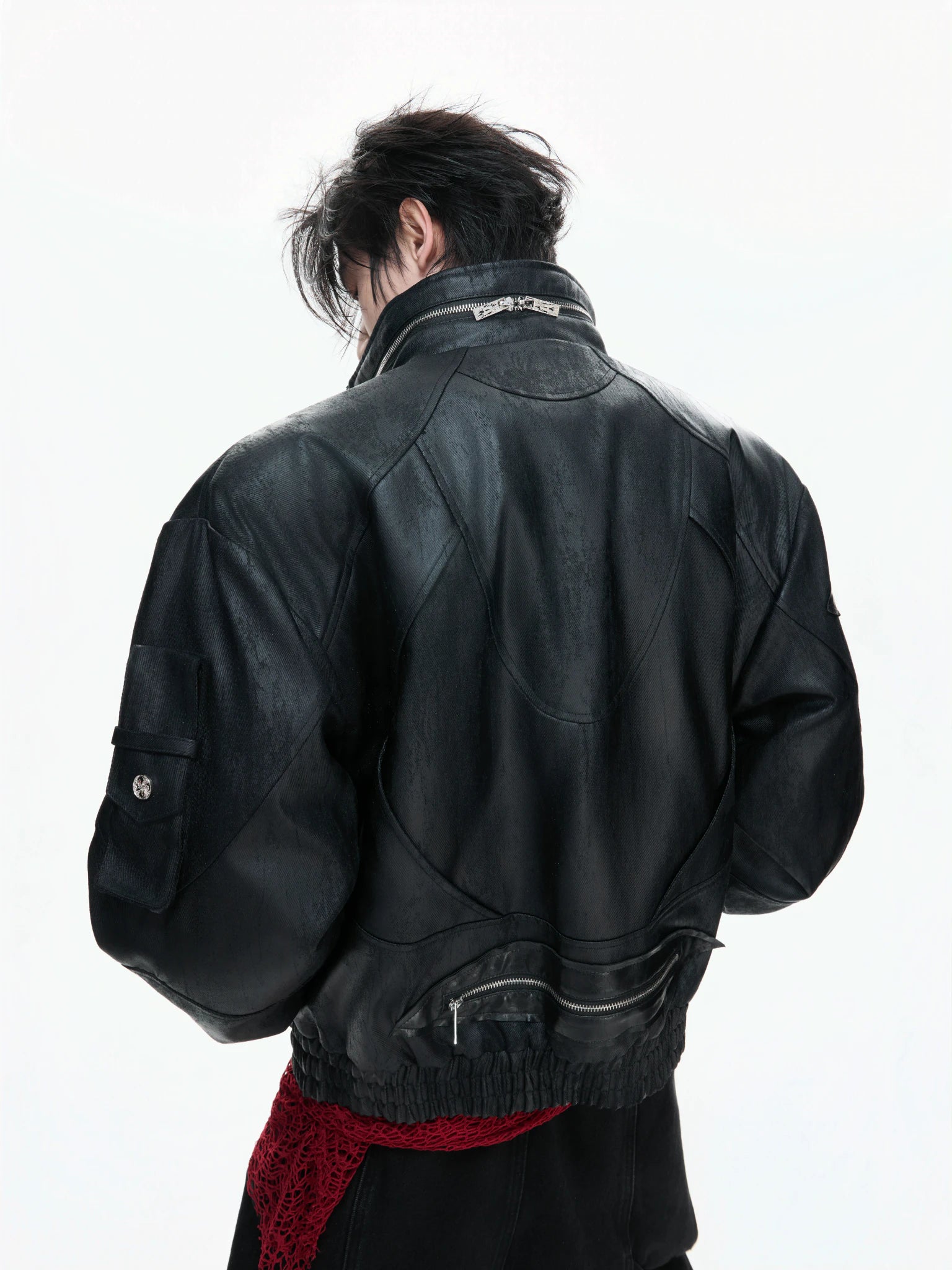 Deconstructed Faux Leather Jacket with Multi-Zip Detail - main image 2