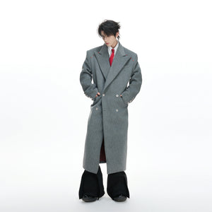 Metal-Accent Double-Breasted Wool Blend Longline Coat - main image 2