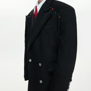 Metal-Accent Double-Breasted Wool Blend Longline Coat - main image 5