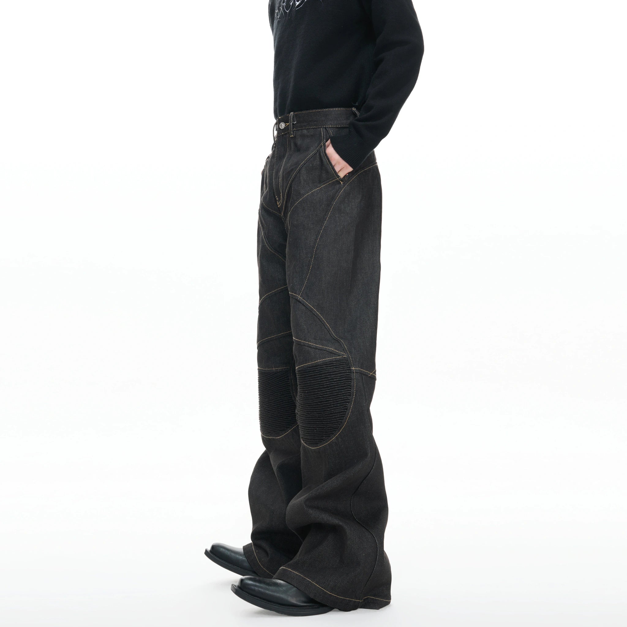 Deconstructed Black Raw Denim Jeans | Straight-Leg - main image 2