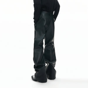 Black Faux-Leather Straight-Leg Pants with Metal Buckles - main image 3