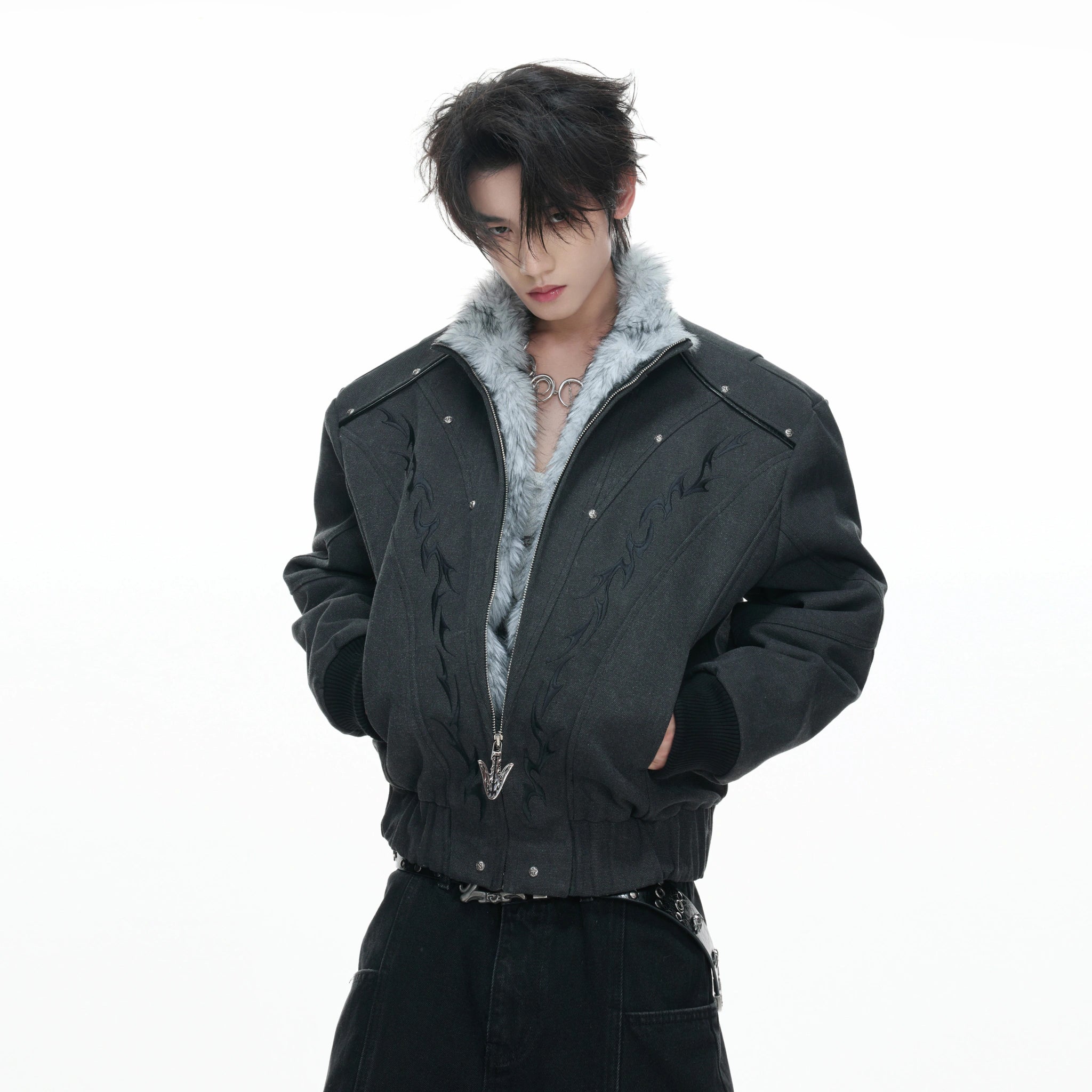 Washed Canvas Cropped Jacket | Fleece-Lined Streetwear - main image 2