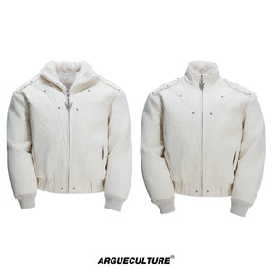 Washed Canvas Cropped Jacket | Fleece-Lined Streetwear - White