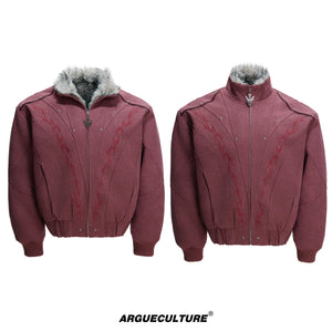 Washed Canvas Cropped Jacket | Fleece-Lined Streetwear - Red