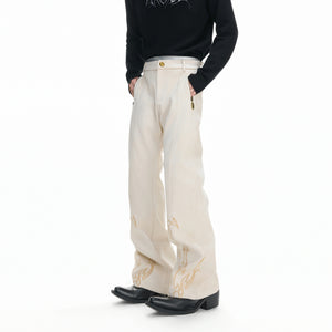 Embroidered Suede Straight-Leg Trousers | Avant-Garde - main image 1