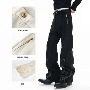 Embroidered Suede Straight-Leg Trousers | Avant-Garde - main image 2
