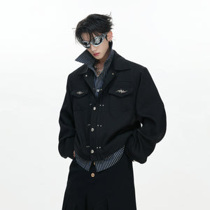 Striped Layered Short Wide Jacket | Streetwear Outerwear - main image 1