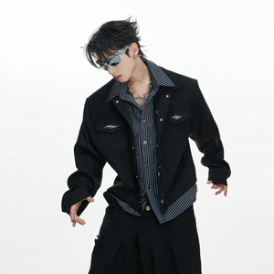 Striped Layered Short Wide Jacket | Streetwear Outerwear - main image 3