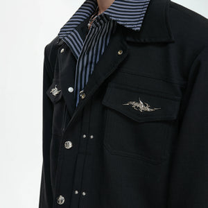 Striped Layered Short Wide Jacket | Streetwear Outerwear - main image 4