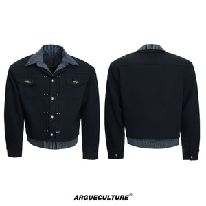 Striped Layered Short Wide Jacket | Streetwear Outerwear - Black Top