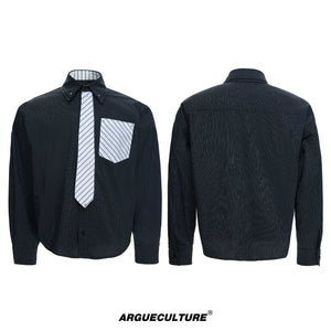 Deconstructed Stripe Layered-Collar Shirt | Argue - Black Top