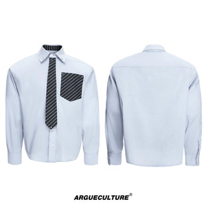 Deconstructed Stripe Layered-Collar Shirt | Argue - White Top