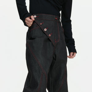 Black Raw Denim Jacket with Aircraft Buckle Details - main image 5