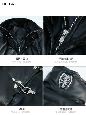 Deconstructed Faux Leather Padded Jacket with Buckles - main image 5