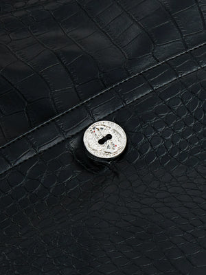 Black Crocodile-Texture Faux Leather Coat - main image 3