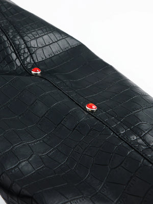 Black Crocodile-Texture Faux Leather Coat - main image 5