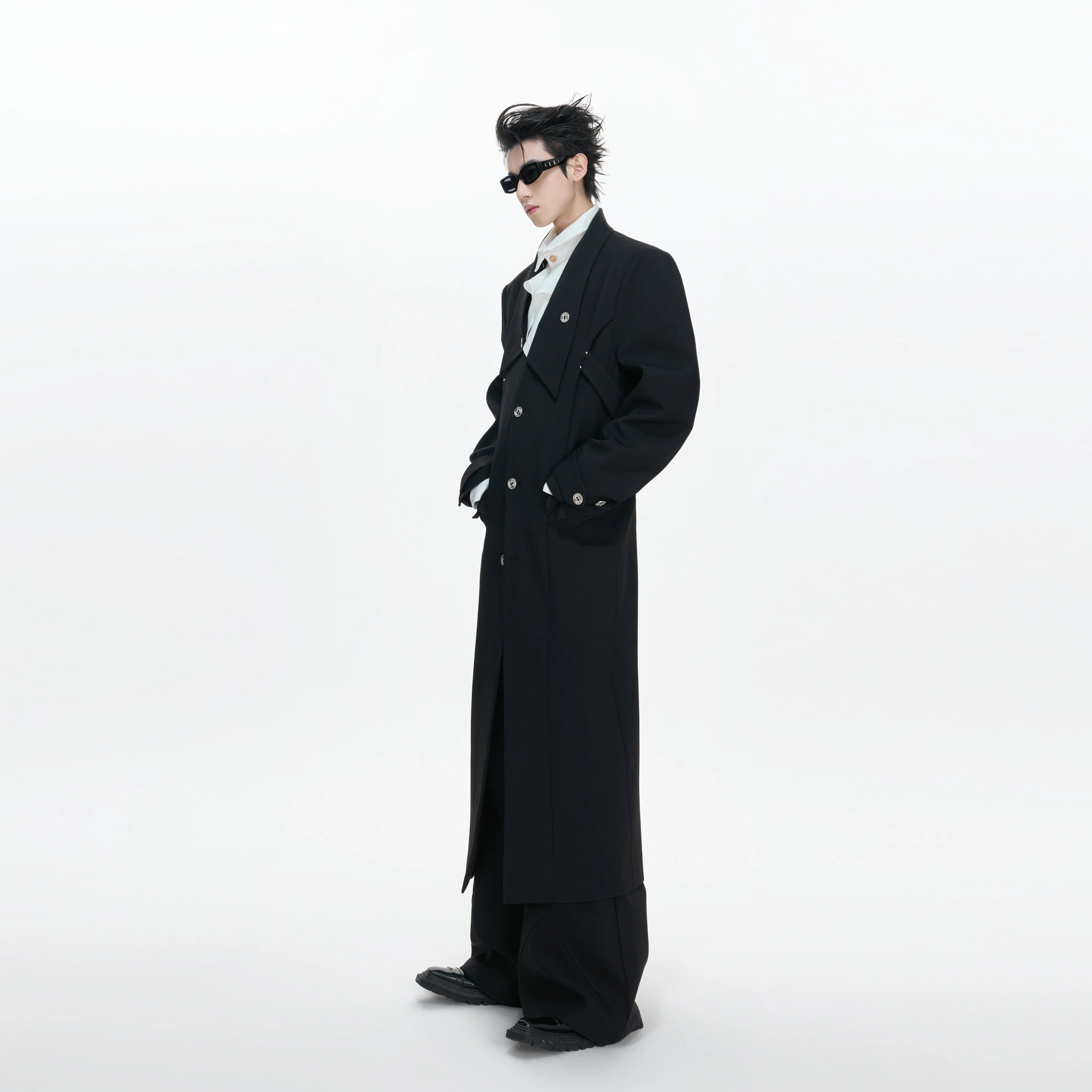 Black Deconstructed Split-Hem Overcoat | Cotton Blend - main image 1