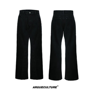 Deconstructed Straight-Leg Jeans in Washed Denim - Black Pants