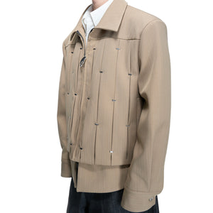 Pleated Faux Two-Piece Striped Jacket | Unisex Denim - main image 3