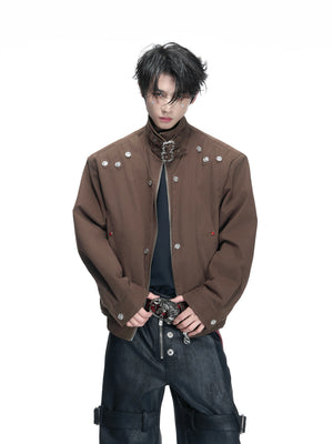 Washed Cropped Stand-Collar Court-Button Jacket - main image 1