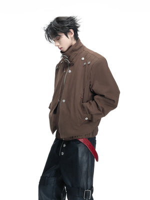 Washed Cropped Stand-Collar Court-Button Jacket - main image 3