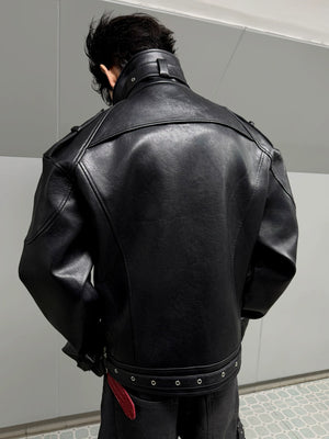 PU Leather Moto Jacket with Court Buckles | Avant-Garde - main image 5