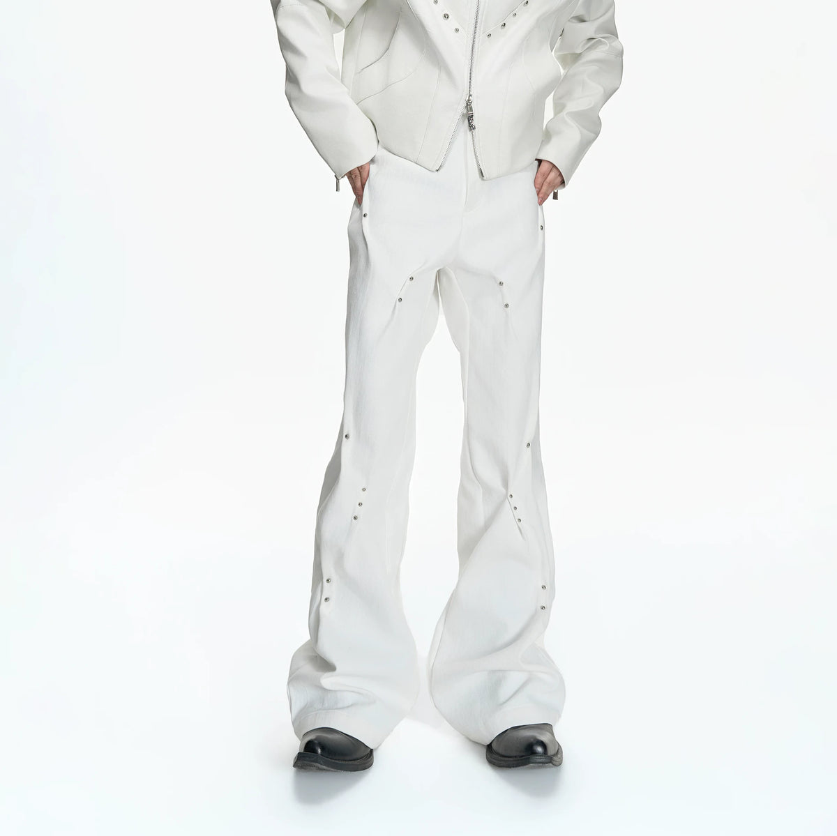 Pleated Rivet Cotton Pants | Relaxed Straight-Leg Fit - main image 1