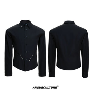 Rivet Waist-Cinched Shirt | Structured Streetwear - Black Top