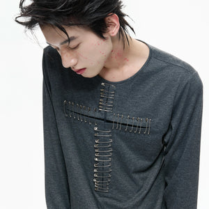 Unisex Pin Cross Long-Sleeve Cotton Blend Top - main image 4