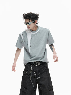 Metal Rivet Split-Layer Short Sleeve T-Shirt - main image 4