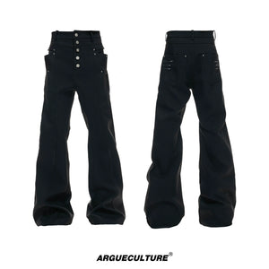 High-Rise Metal Detail Straight-Leg Trousers | Black - Black Pants