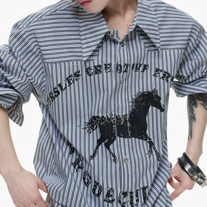 Loose Rhinestone Stripe Shirt with Metal Stud Details - main image 3