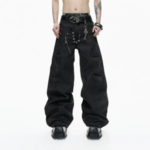 Black Raw Denim Double-Waist Jeans | Relaxed Fit - main image 1