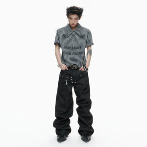 Black Raw Denim Double-Waist Jeans | Relaxed Fit - main image 5