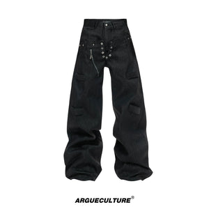 Black Raw Denim Double-Waist Jeans | Relaxed Fit - Black Pants