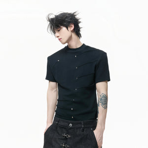 Metal Stud Pleated Crewneck T-Shirt | Unisex Streetwear - main image 1