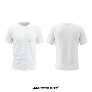Metal Stud Pleated Crewneck T-Shirt | Unisex Streetwear - White Top