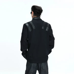 Structured Black Spliced Polo Shirt | Long Sleeve - main image 3