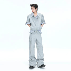 Mock-Layer Striped Polo Top and Pants Streetwear Set - main image 1
