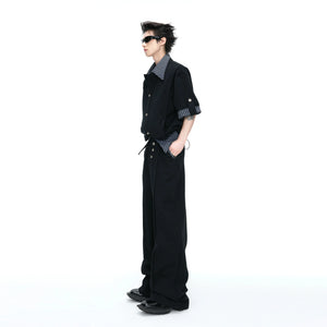 Mock-Layer Striped Polo Top and Pants Streetwear Set - main image 2